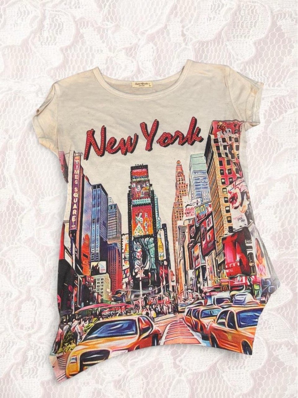 Graphic New York Short Sleeve Tee - Cream with Multicolor City Print